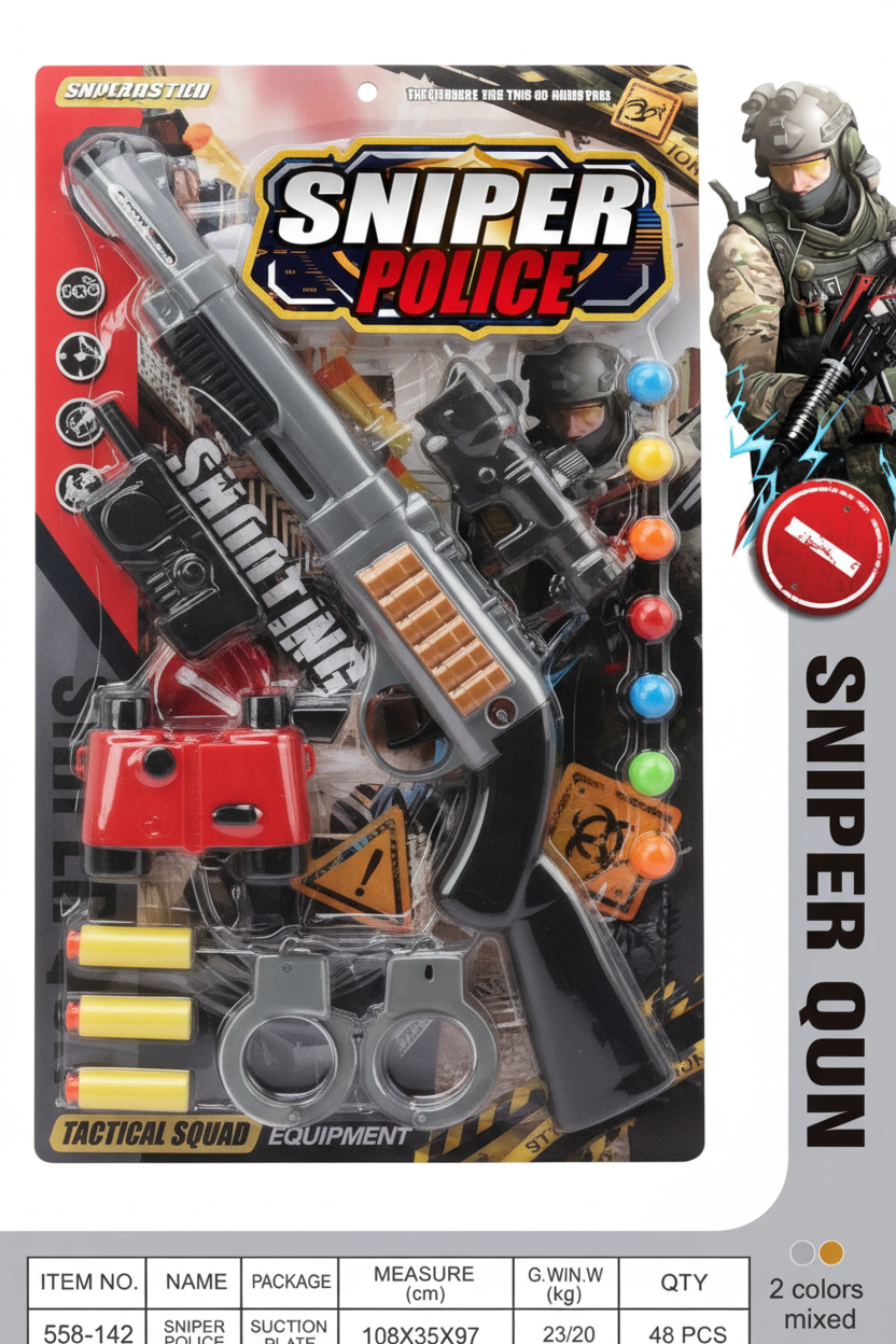 Sniper Police toy playset – grey black variant packaging front view