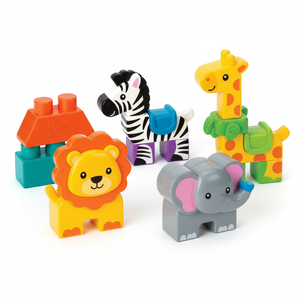 Close-up of individual animal puzzle block pieces