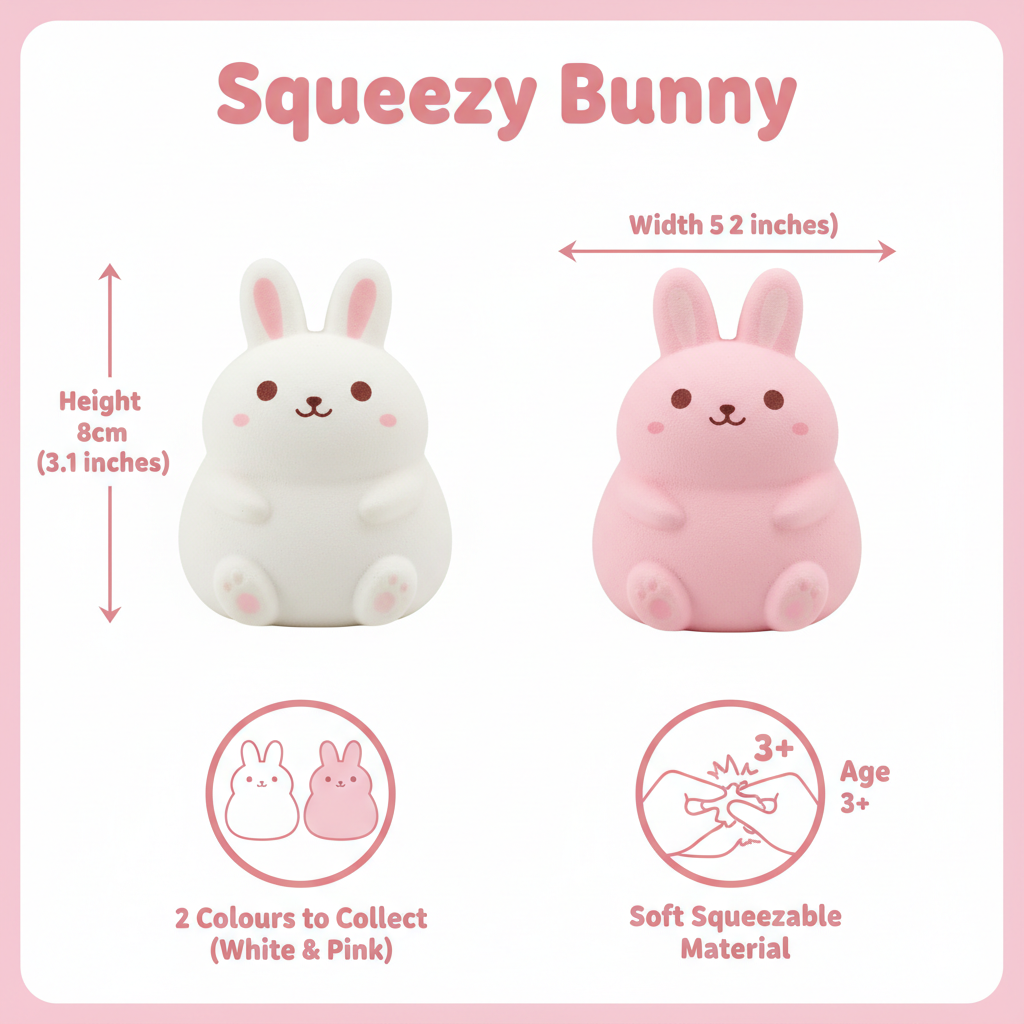 Squeezy Bunny dimensions infographic 8cm 3.1 inches