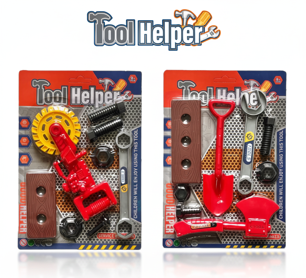 Tool Helper toy tool set variant 1 - drill and gear wheel set front view