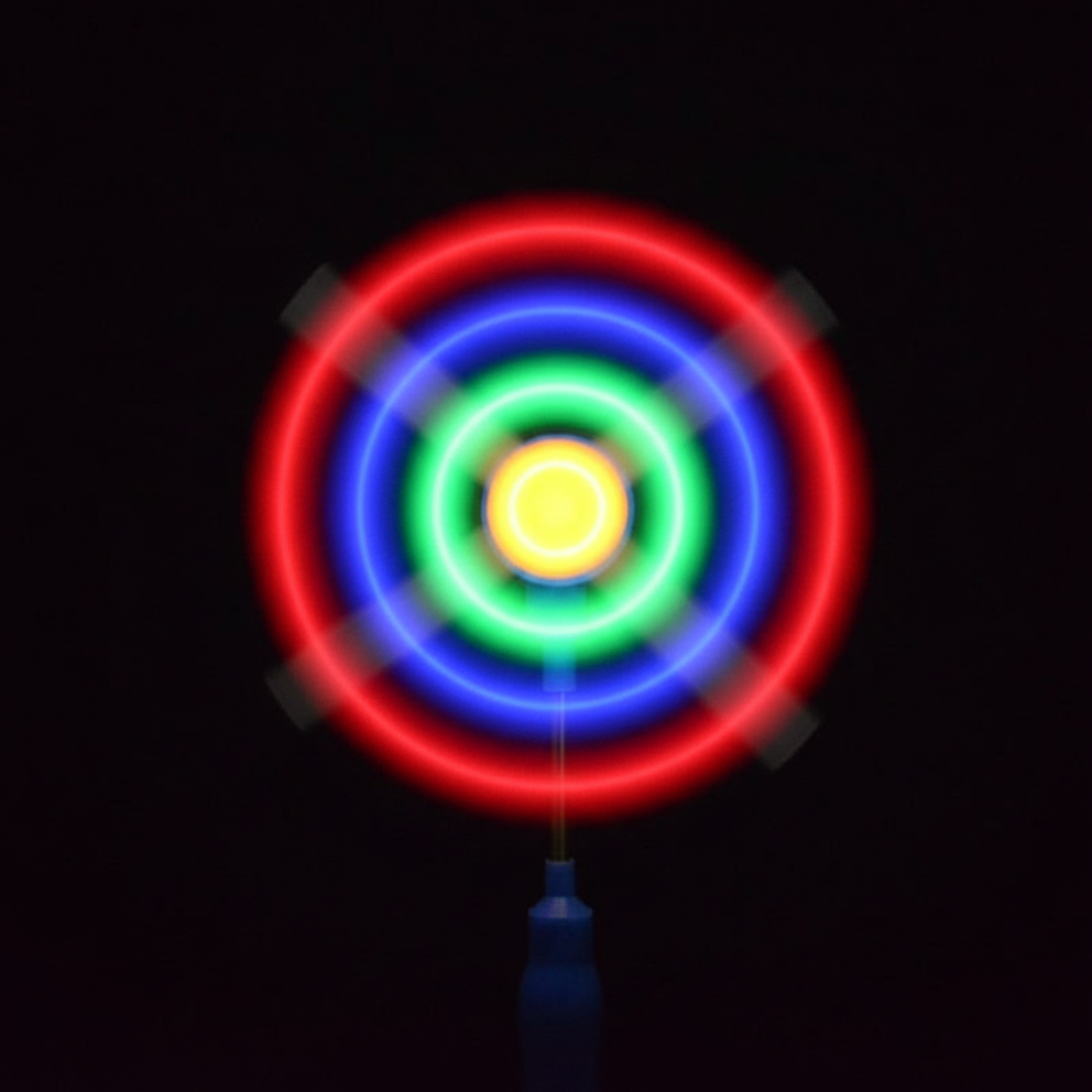 Rainbow LED glow effect on spinning windmill wand