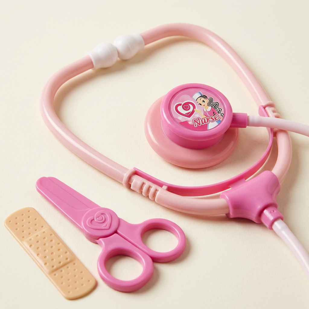 Close-up of toy stethoscope and doctor accessories