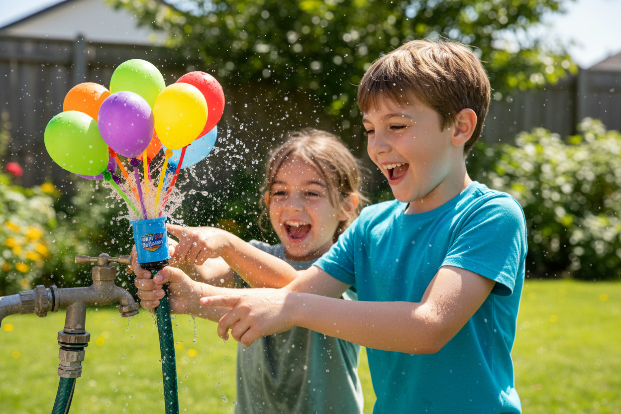 Happy Balloons being filled and tied in 60 seconds connected to tap