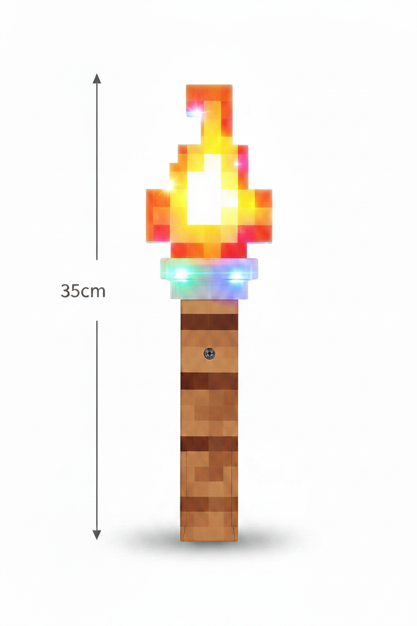 Square World Dawn Light Torch – yellow and gold pixel flame with LED lights