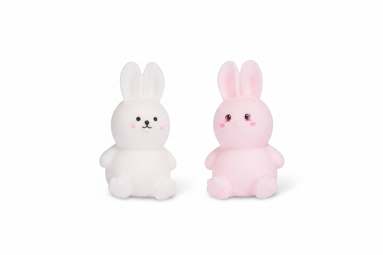 Squeezy Bunny white and pink variants on white background
