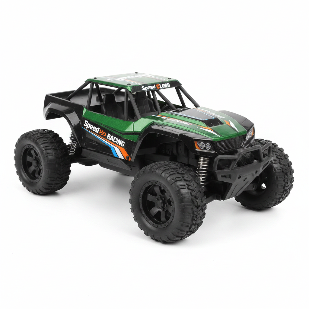 Speed Racing Die-Cast RC Buggy green close-up white background