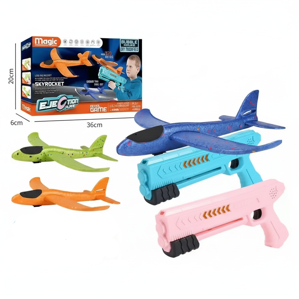 Magic Ejection Plane all colour variants flat lay - blue, pink, orange and green