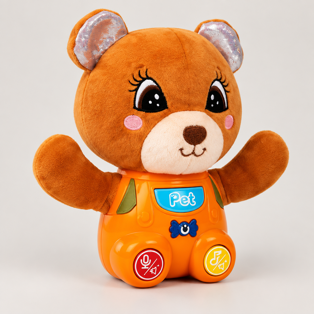 Interactive orange bear from a side angle
