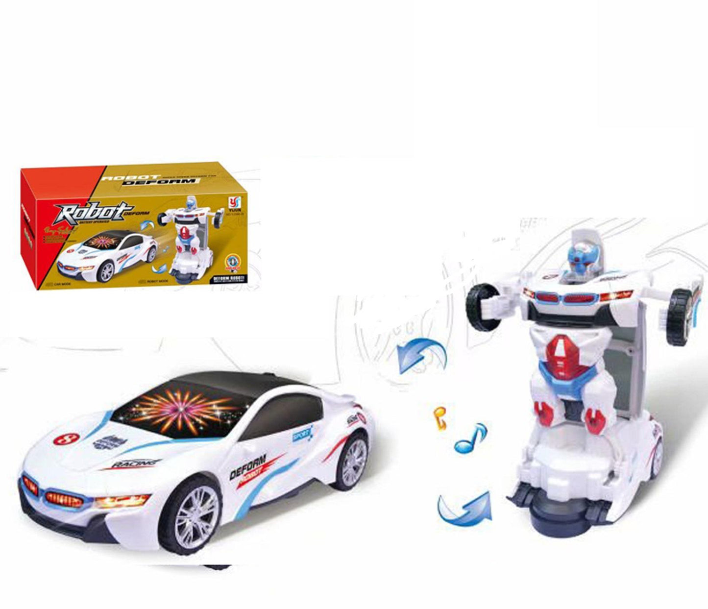 Robot Car for Kids Deform Car 2-in-1 Toy with Bump & Go Action, 3D Lights, Music