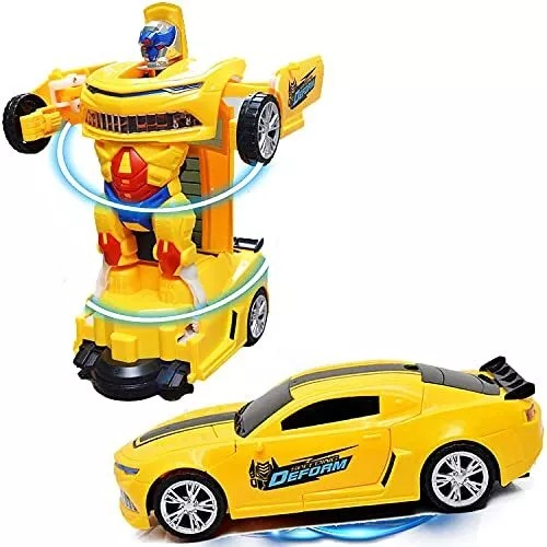 Yellow Robot Car for Kids Deform Car 2-in-1 Toy with Bump & Go Action, 3D Lights, Music (Copy)