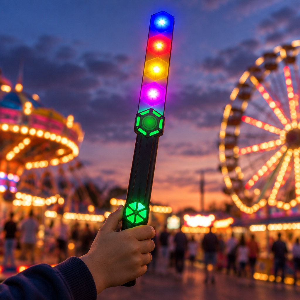 LED baton at an evening fairground