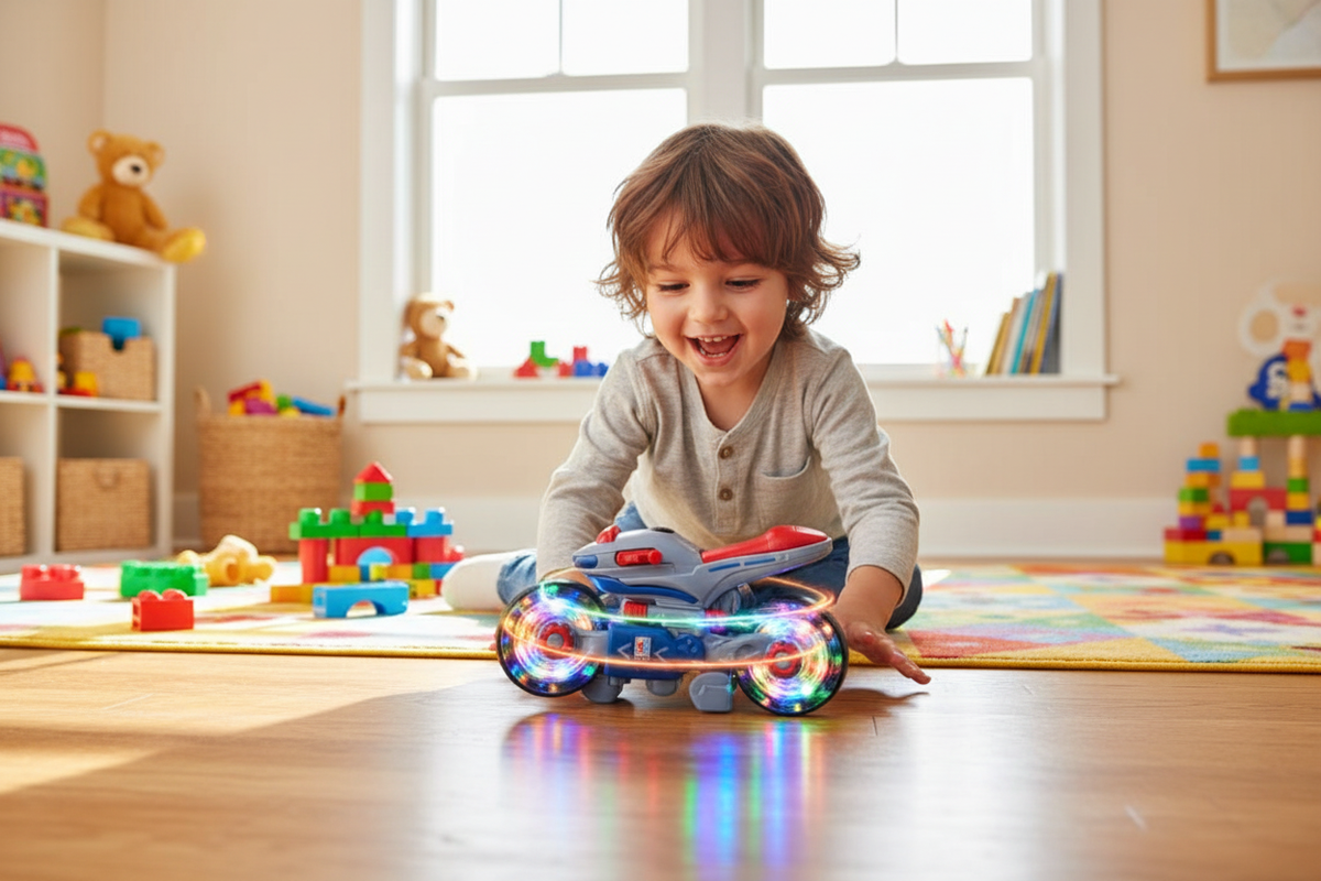 360° Stop Motor Electric Toy Motorcycle with Lights & Sound