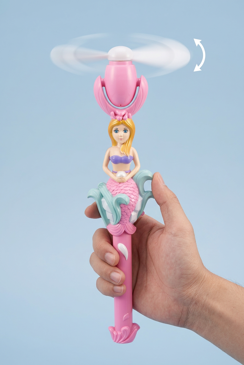 Mermaid fan wand showing the white blades spinning