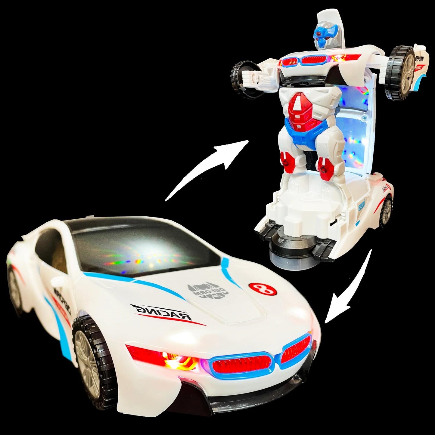 Robot Car for Kids Deform Car 2-in-1 Toy with Bump & Go Action, 3D Lights, Music