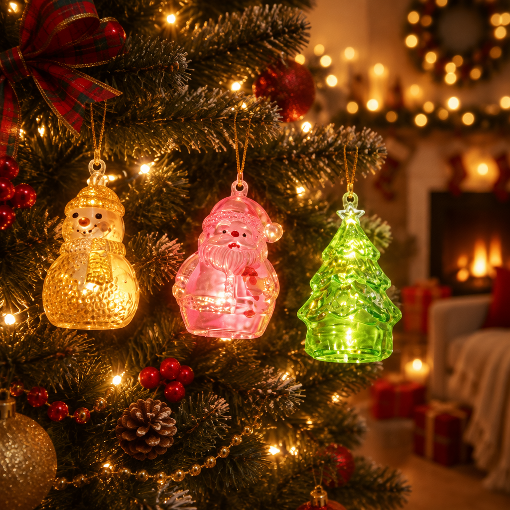 On a decorated tree at night