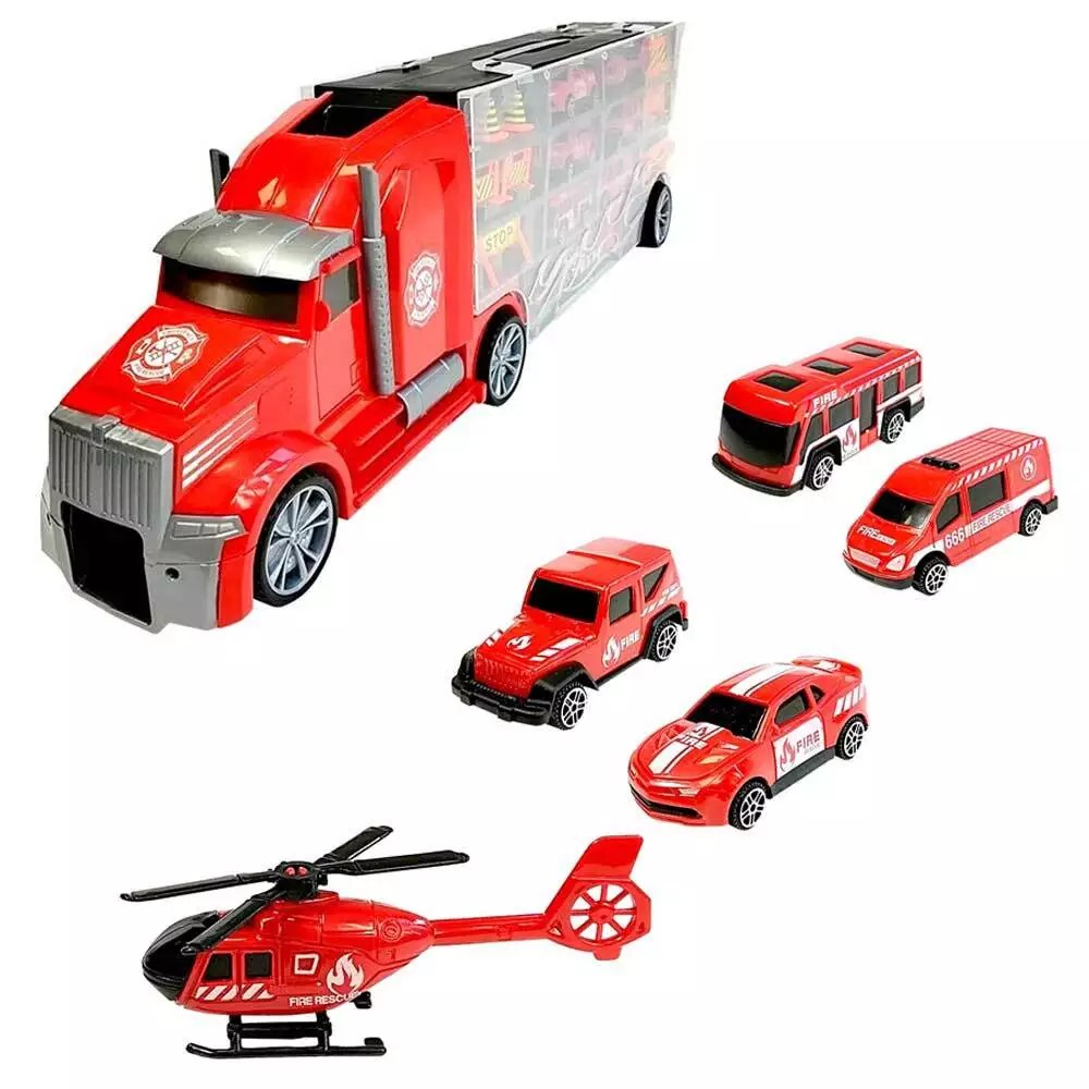 Fire Rescue Truck Toys for Kids, Including Copter Bus Car Van Role Play Toy Cars for Kids, Birthday, Christmas Gift