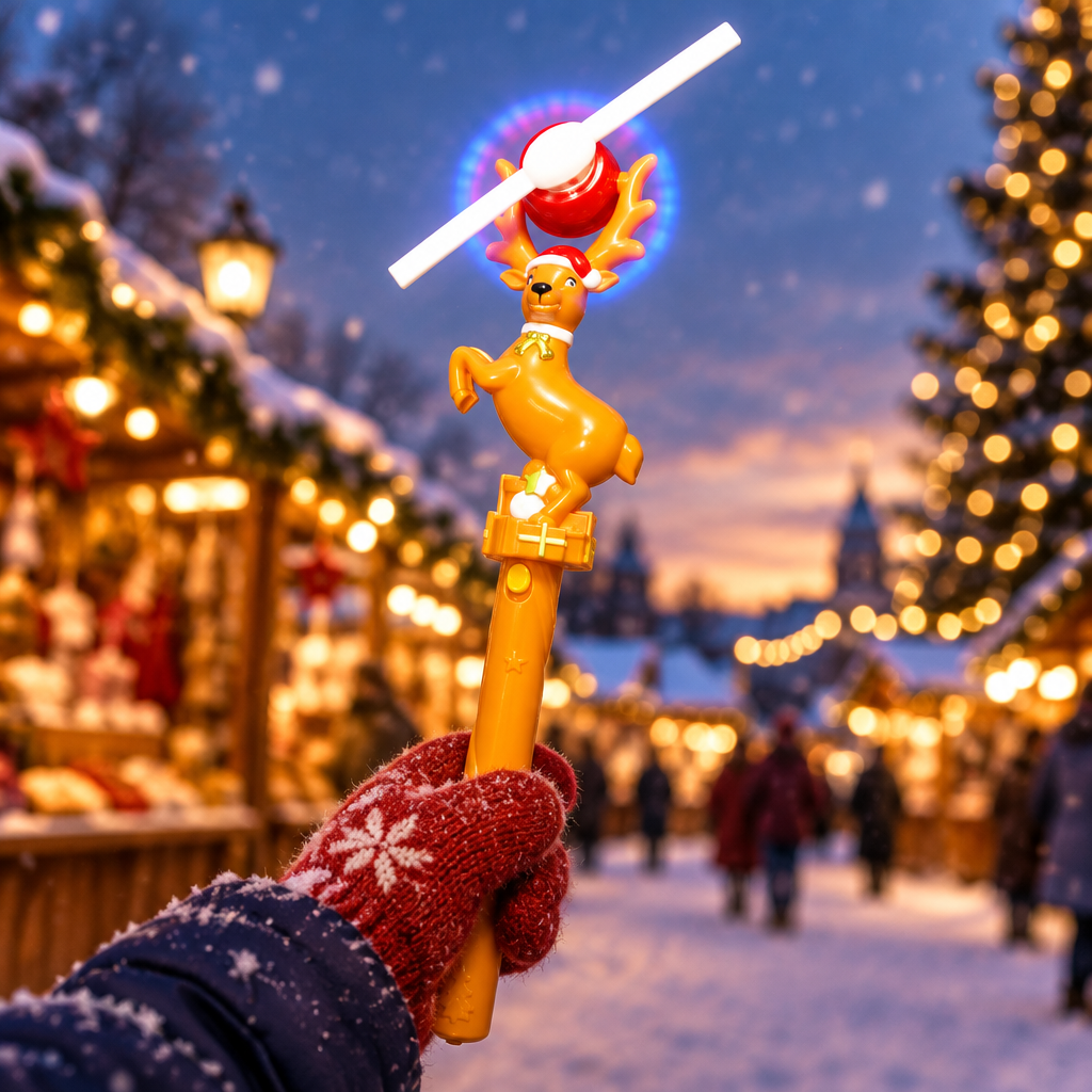 Orange reindeer spinner at a winter fair