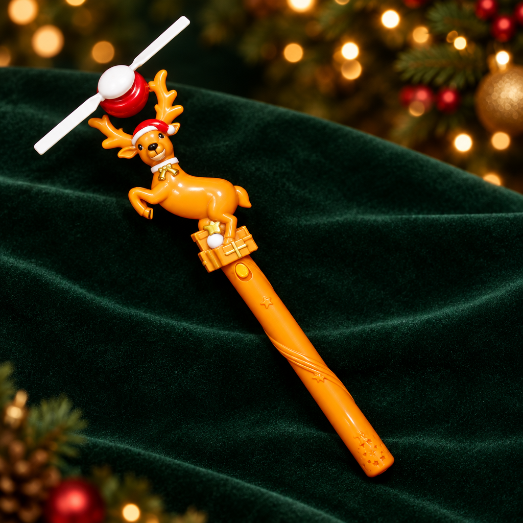 Orange reindeer spinner on a festive green background
