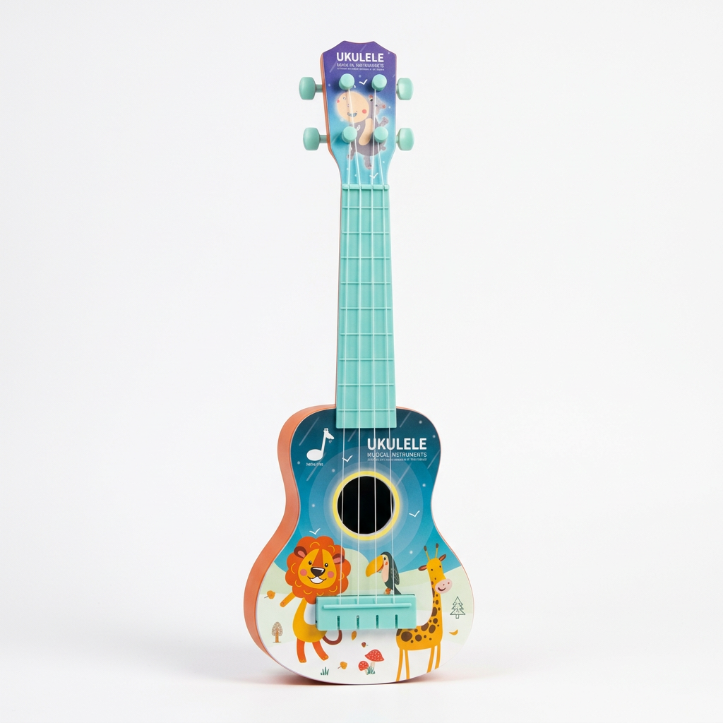 Orange-sided ukulele with mint neck