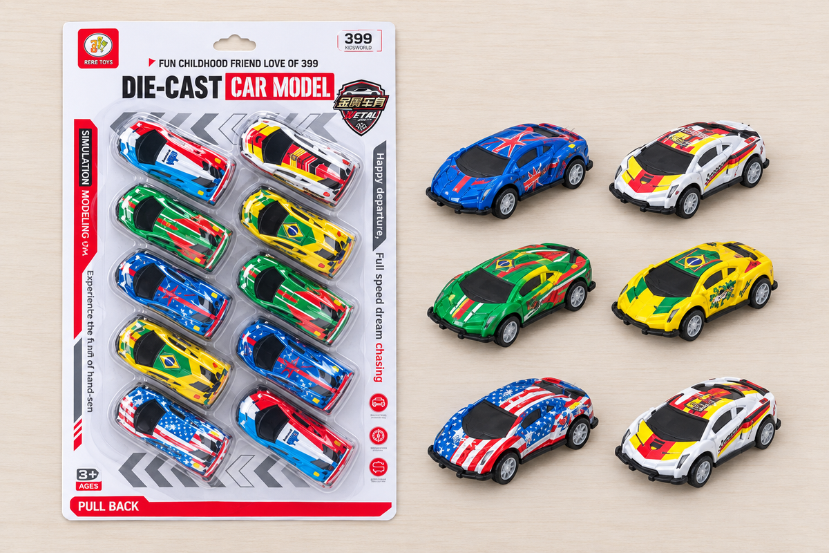 Overhead six-car assortment shot