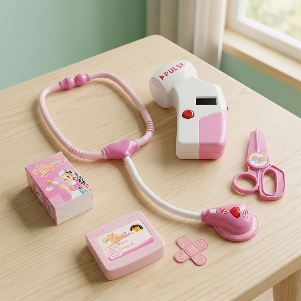 Pink doctor accessories on a nursery table