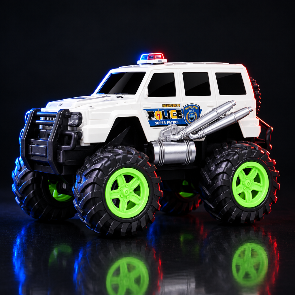 Police monster truck on a dramatic dark background