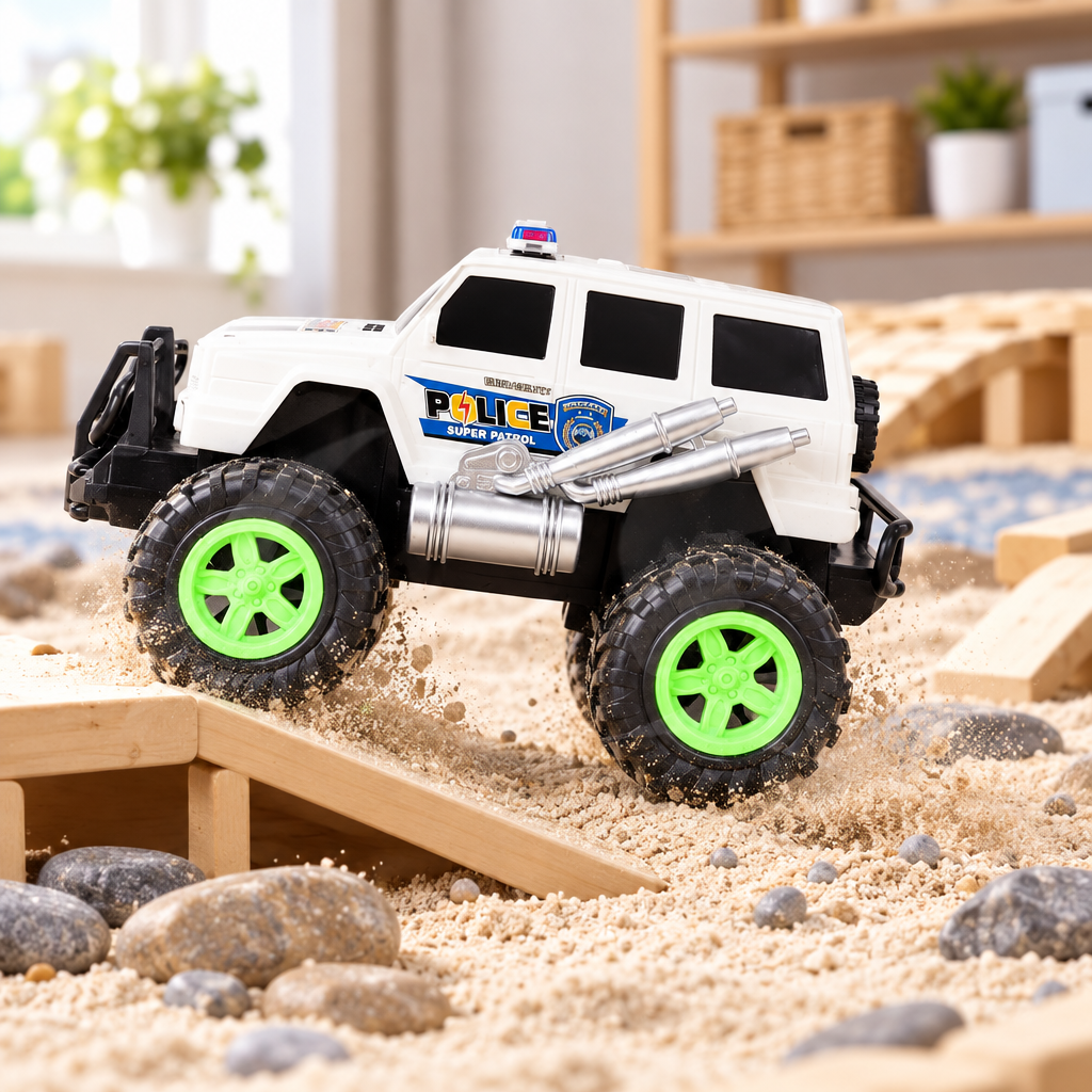 Police monster truck on an indoor off-road course