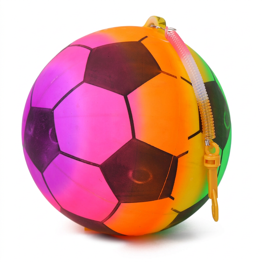 Rainbow football-pattern toy on white