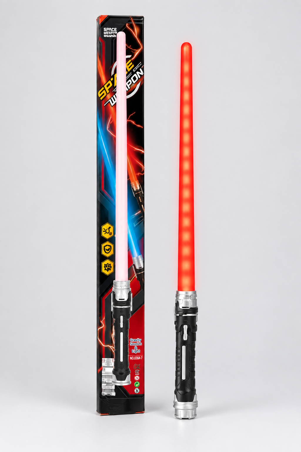 Red space weapon packaging shot