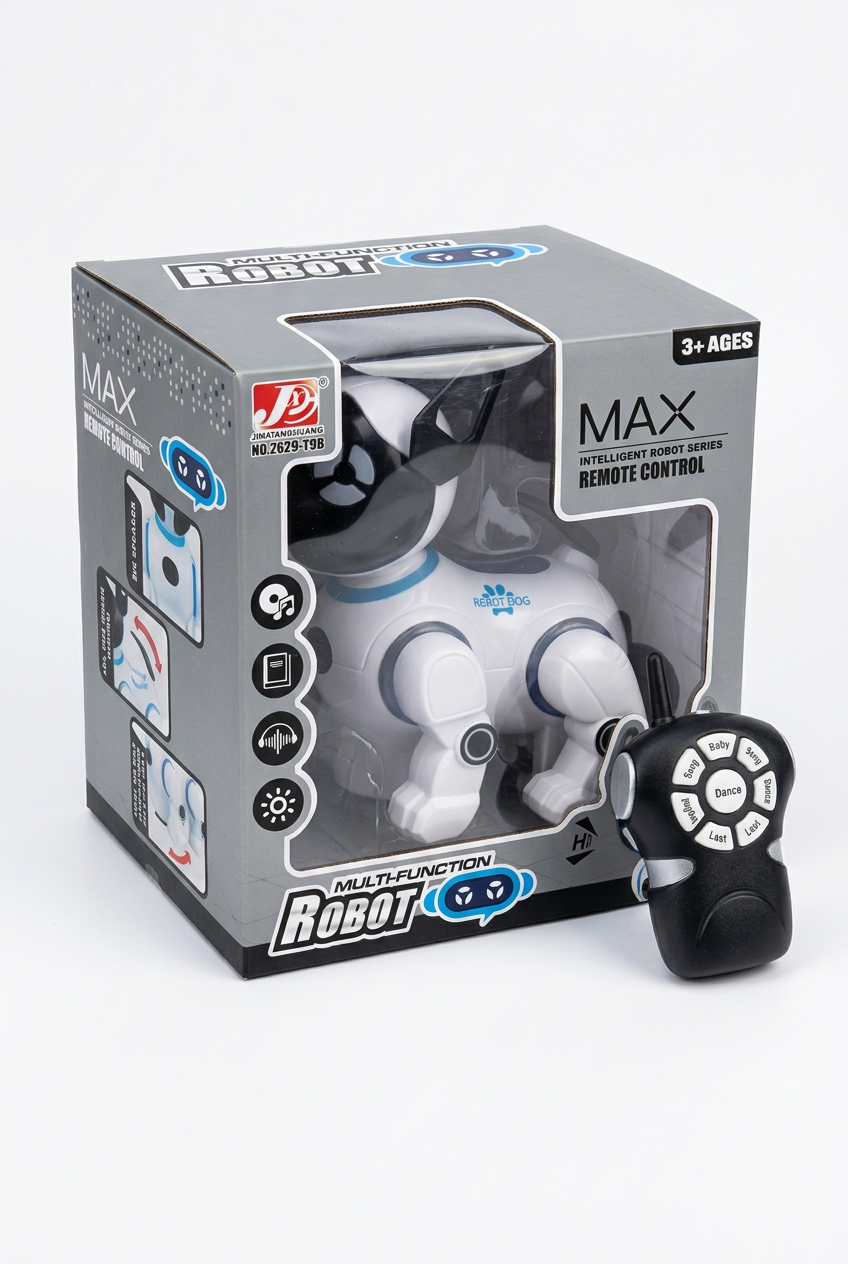 Robot dog retail packaging and remote