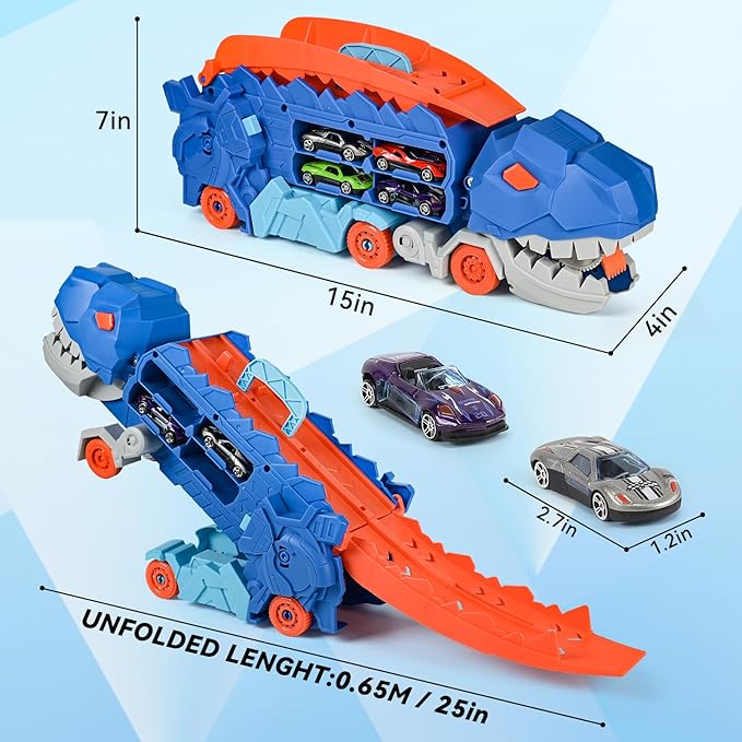 Large Dinosaur Truck with 2 Pieces Metal Car Race Truck Transforming into Standing T-rex