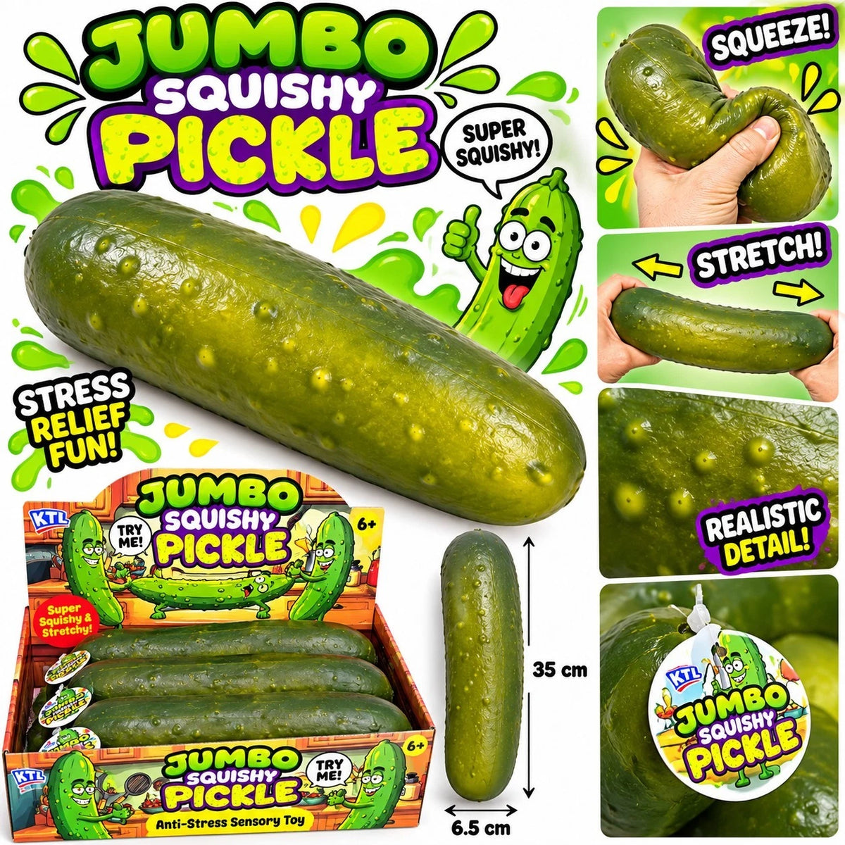 Jumbo Squishy Pickle Squeeze Toy pack of 6 pc