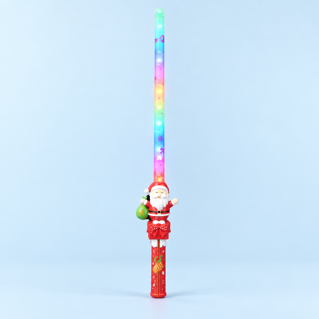 Santa LED wand on an icy-blue studio background