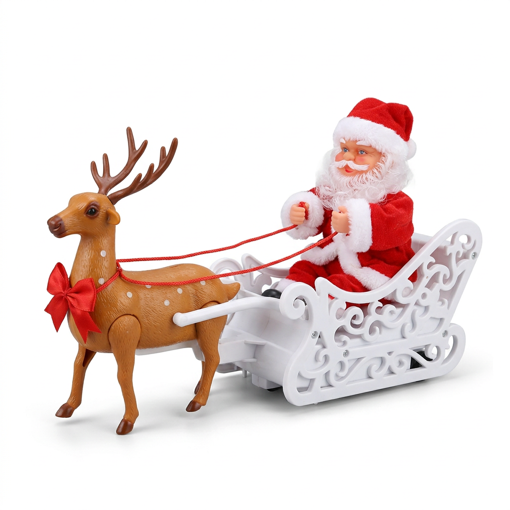 Santa sleigh and reindeer on a white background