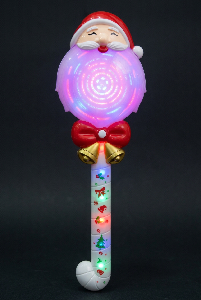 Santa wand illuminated against a dark background