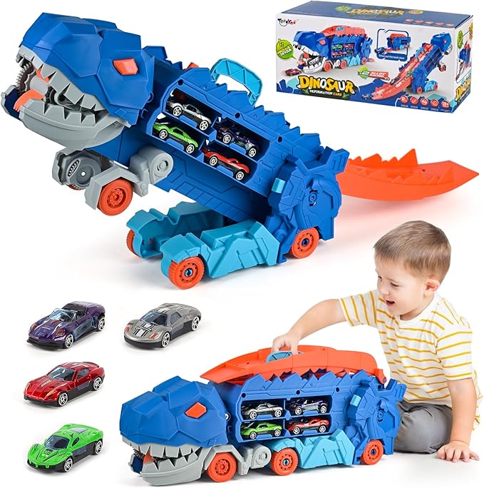 Large Dinosaur Truck with 2 Pieces Metal Car Race Truck Transforming into Standing T-rex