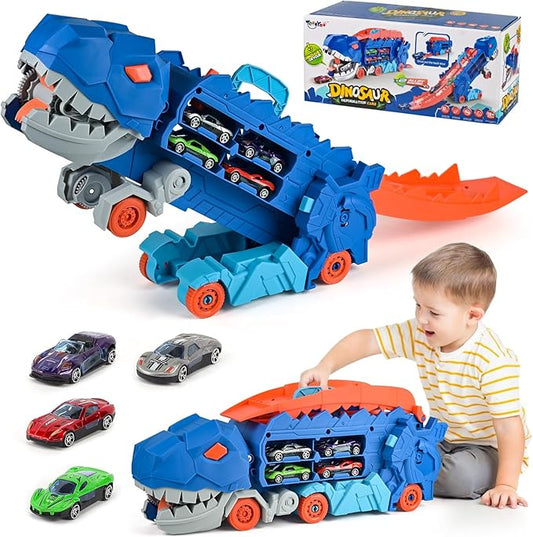 Large Dinosaur Truck with 2 Pieces Metal Car Race Truck Transforming into Standing T-rex