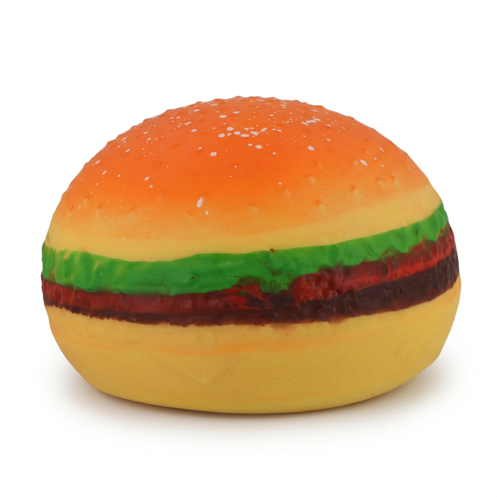 Squishy burger toy on a white background