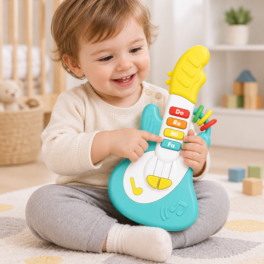 Toddler playing with the musical toy
