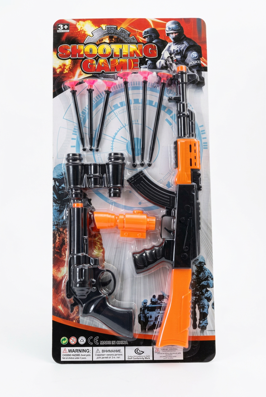 Toy shooting set in retail packaging