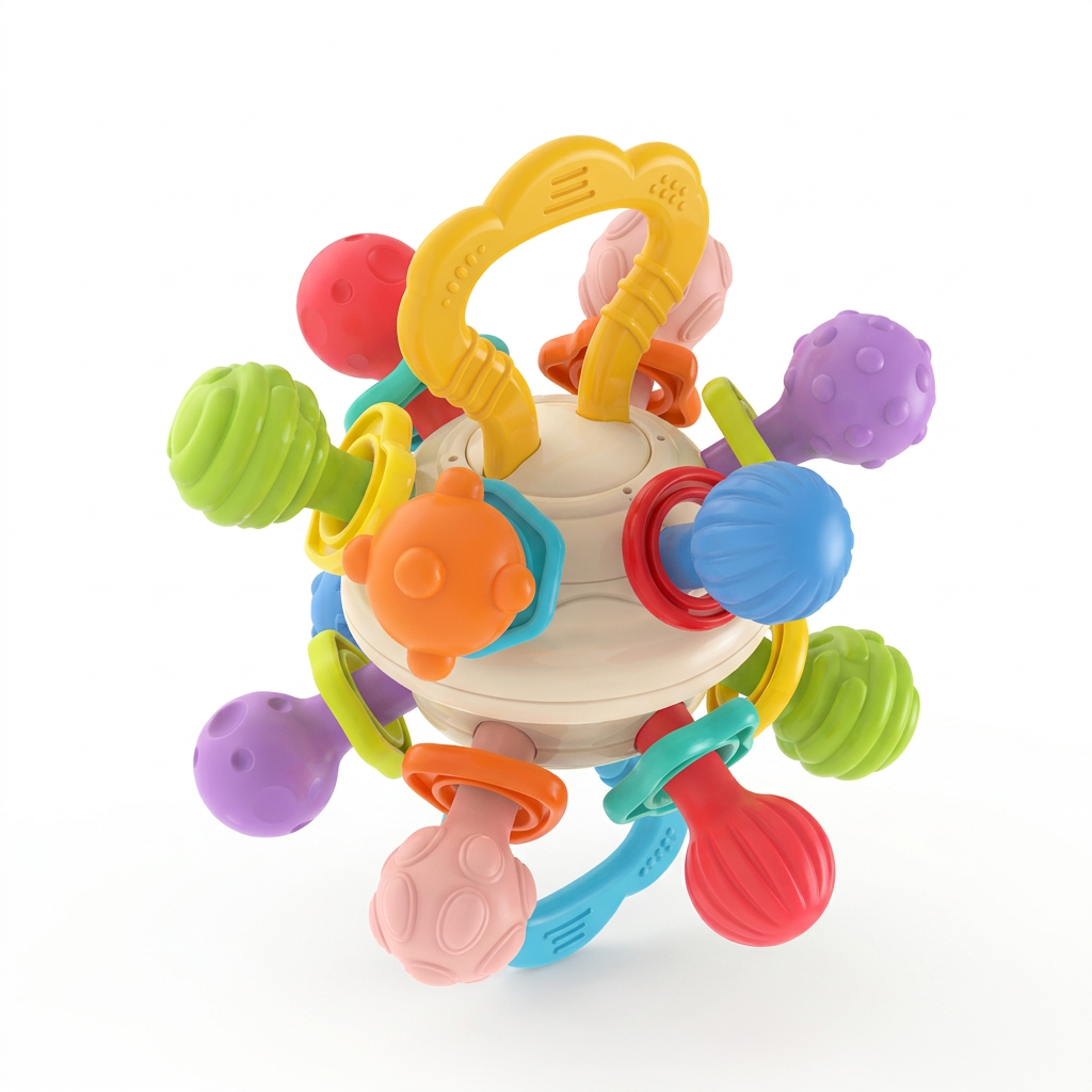Unpacked baby rattle on a white background