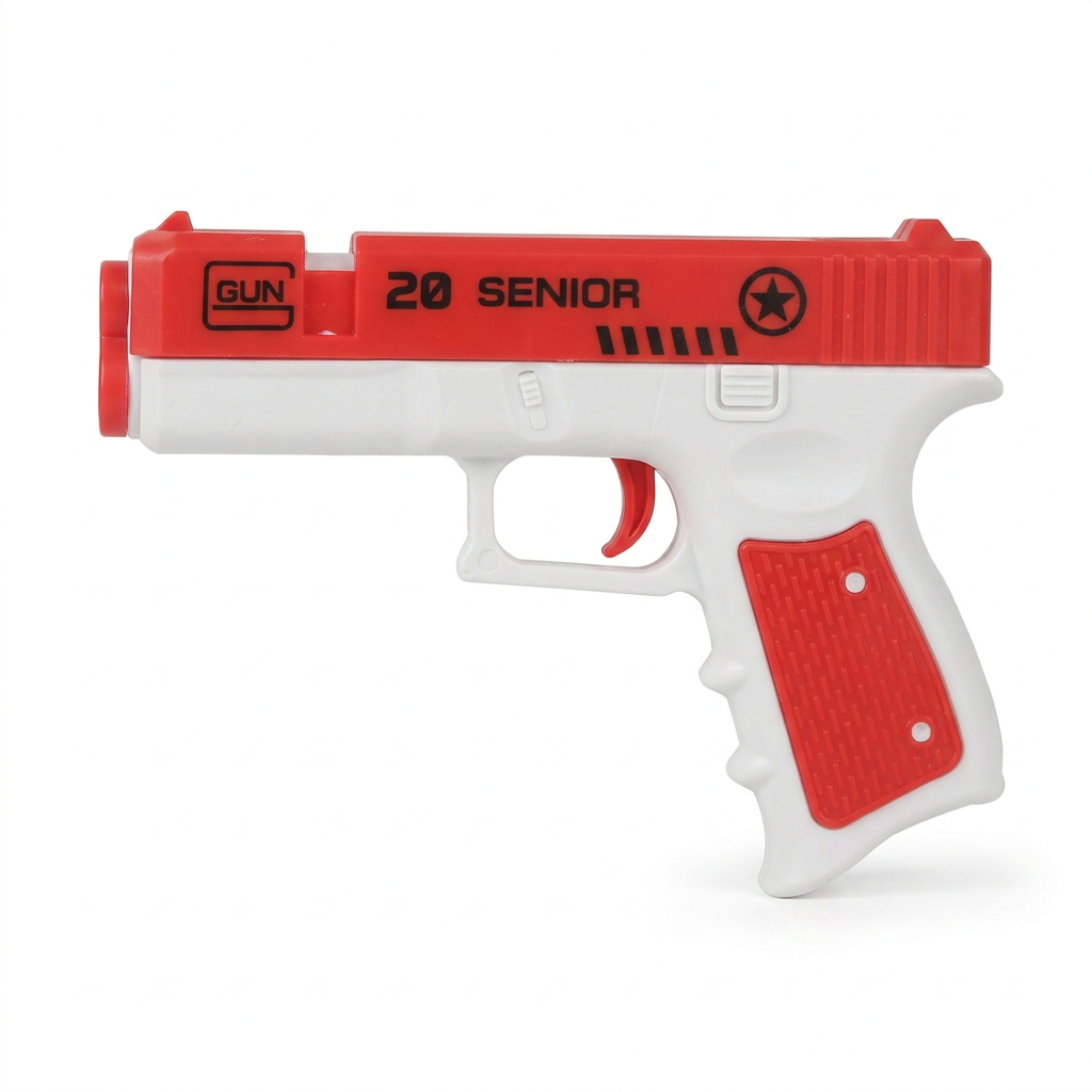 White and red toy blaster studio shot