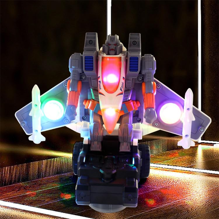 Jet Aircraft & Robot Toy,  with 3D Light & Sound, 2 in 1 Deformation Bump & Go Transforming Airplane