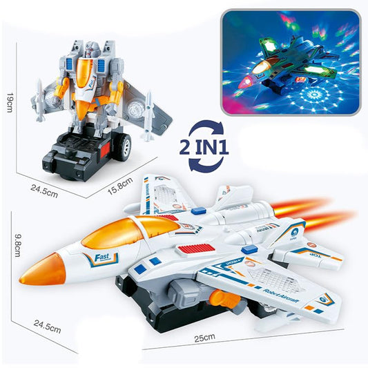 Jet Aircraft & Robot Toy,  with 3D Light & Sound, 2 in 1 Deformation Bump & Go Transforming Airplane