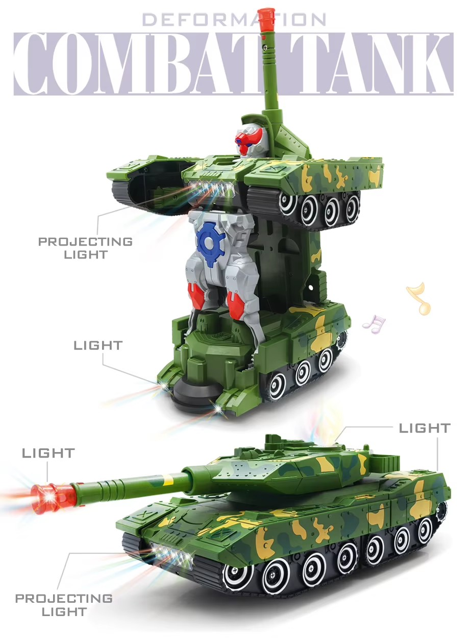 Electric Transforming Robot Tank Kids Toys with Light and Music 2 in 1 Automatic