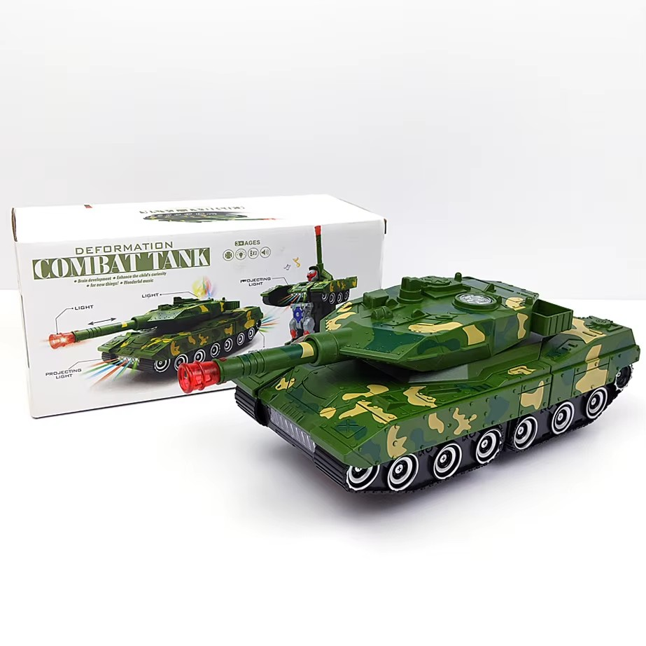 Electric Transforming Robot Tank Kids Toys with Light and Music 2 in 1 Automatic